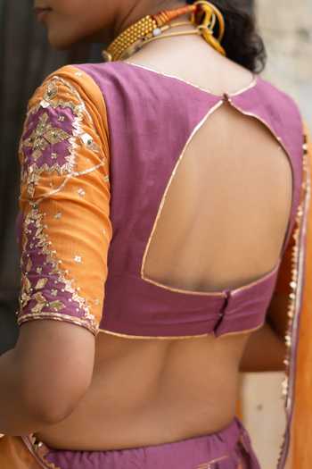 Baise Gaba Purple Chanderi, Organza V-neck Kashvi Tamba Gota Patti Work Lehenga Set Online at Aza Fashions Baise Gaba_Purple Chanderi, Organza V-neck Kashvi Tamba Gota Patti Work Lehenga Set _Online_at_Aza_Fashions