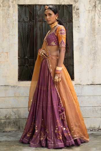 Buy Baise Gaba Purple Chanderi, Organza V-neck Kashvi Tamba Gota Patti Work Lehenga Set Online at Aza Fashions Buy_Baise Gaba_Purple Chanderi, Organza V-neck Kashvi Tamba Gota Patti Work Lehenga Set _Online_at_Aza_Fashions