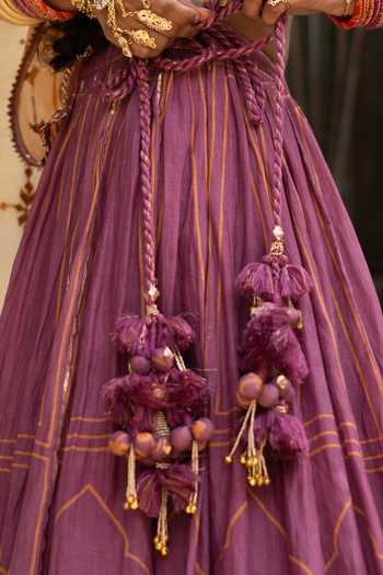 Buy Baise Gaba Purple Chanderi, Organza V-neck Kashvi Tamba Gota Patti Work Lehenga Set Buy_Baise Gaba_Purple Chanderi, Organza V-neck Kashvi Tamba Gota Patti Work Lehenga Set