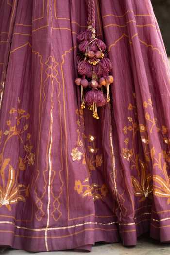 Shop Baise Gaba Purple Chanderi, Organza V-neck Kashvi Tamba Gota Patti Work Lehenga Set Shop_Baise Gaba_Purple Chanderi, Organza V-neck Kashvi Tamba Gota Patti Work Lehenga Set