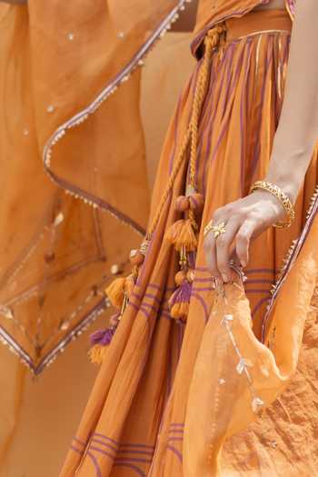 Buy Baise Gaba Yellow Chanderi, Organza Square Neck Swarna Embroidered Corset Top Lehenga Set Buy_Baise Gaba_Yellow Chanderi, Organza Square Neck Swarna Embroidered Corset Top Lehenga Set