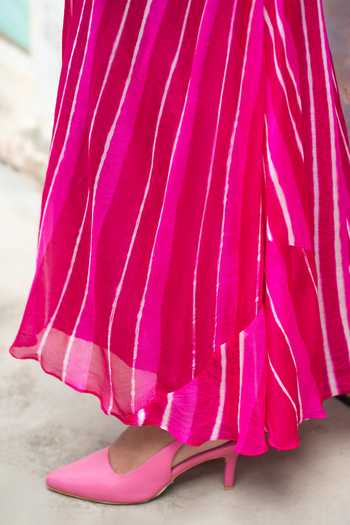 Baise Gaba Pink Georgette One Shoulder Sehaj Leheriya Print Dress Online at Aza Fashions Baise Gaba_Pink Georgette One Shoulder Sehaj Leheriya Print Dress _Online_at_Aza_Fashions