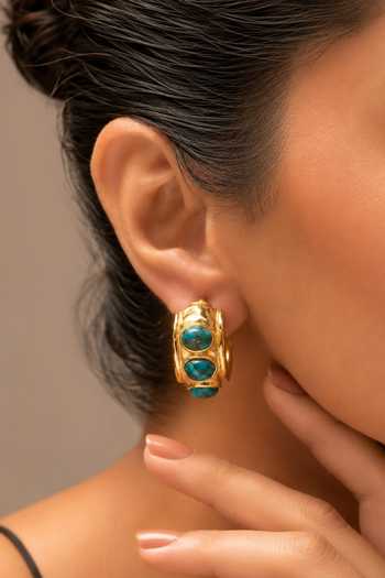 Buy_Arvino_Gold Plated Pebble Hoop Huggies Earrings _Online_at_Aza_Fashions
