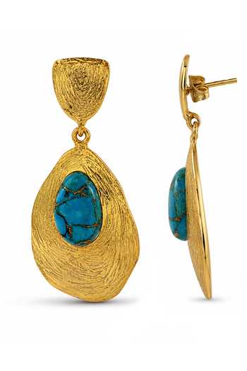 Shop Arvino Gold Plated Turquoise Textured Drop Earrings Online at Aza Fashions Shop_Arvino_Gold Plated Turquoise Textured Drop Earrings _Online_at_Aza_Fashions