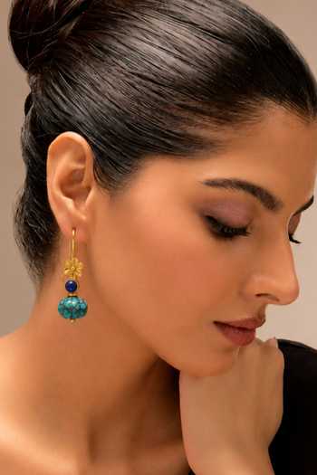 Shop Arvino Blue Turquoise Pebble Floral Earrings Online at Aza Fashions Shop_Arvino_Blue Turquoise Pebble Floral Earrings _Online_at_Aza_Fashions