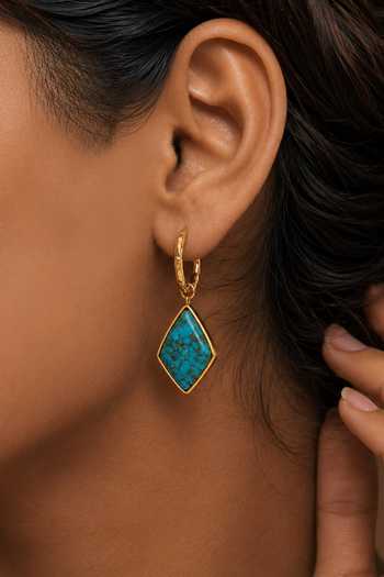 Buy_Arvino_Blue Turquoise Mineral Huggies Earrings _Online_at_Aza_Fashions