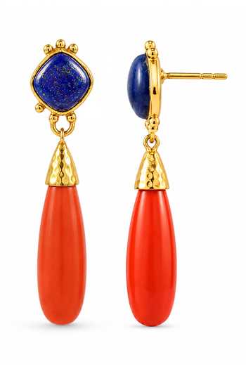 Arvino Red Lapis Coral Drop Earrings Online at Aza Fashions Arvino_Red Lapis Coral Drop Earrings _Online_at_Aza_Fashions