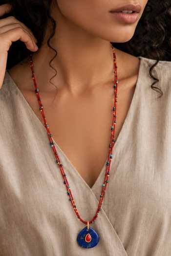 Shop Arvino Multi Color Volcanic Cord Pendant Necklace at Aza Fashions Shop_Arvino_Multi Color Volcanic Cord Pendant Necklace _at_Aza_Fashions