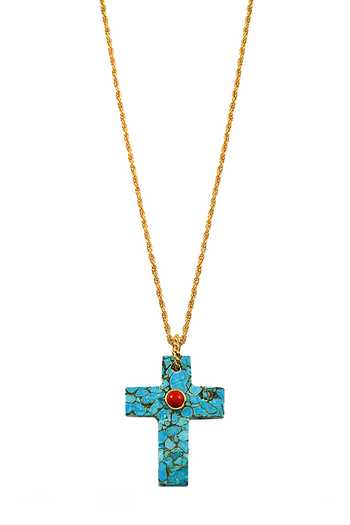 Arvino Faith Cross Turquoise & Coral Necklace 