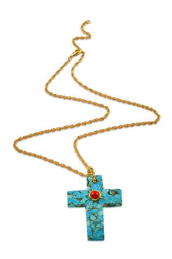 Arvino_Multi Color Faith Cross Turquoise And Coral Necklace _Online_at_Aza_Fashions