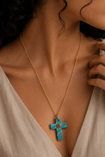 Buy_Arvino_Multi Color Faith Cross Turquoise And Coral Necklace _Online_at_Aza_Fashions