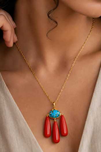 Buy_Arvino_Multi Color Beach Coral Cascade Pendant Necklace _Online_at_Aza_Fashions
