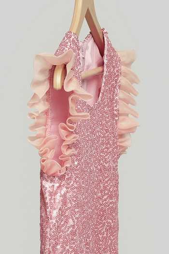 The Little Tales Pink Cotton Sequin Embroidered Dress Online at Aza Fashions The Little Tales_Pink Cotton Sequin Embroidered Dress _Online_at_Aza_Fashions