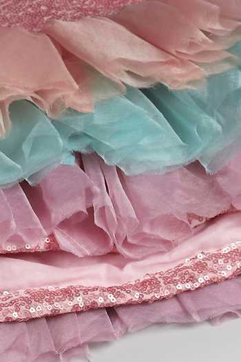 The Little Tales Pink Cotton Sequin Embroidered Dress at Aza Fashions The Little Tales_Pink Cotton Sequin Embroidered Dress _at_Aza_Fashions
