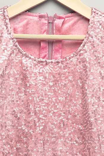 Shop The Little Tales Pink Cotton Sequin Embroidered Dress Shop_The Little Tales_Pink Cotton Sequin Embroidered Dress