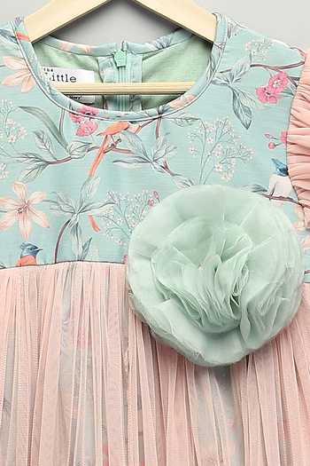 The Little Tales Green Cotton, Organza, Net, Poplin Bird Print Dress at Aza Fashions The Little Tales_Green Cotton, Organza, Net, Poplin Bird Print Dress _at_Aza_Fashions