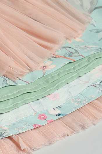 Buy The Little Tales Green Cotton, Organza, Net, Poplin Bird Print Dress Buy_The Little Tales_Green Cotton, Organza, Net, Poplin Bird Print Dress