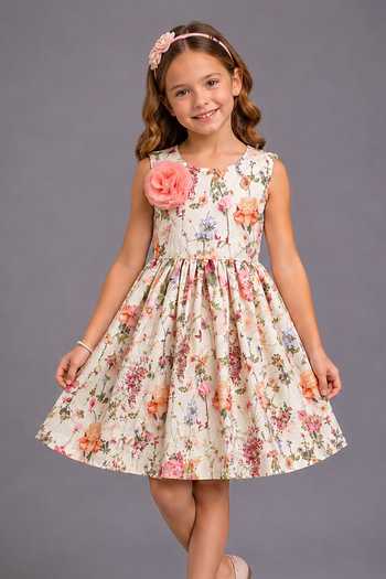 The Little Tales White Cotton, Organza, Poplin Floral Print Dress Online at Aza Fashions The Little Tales_White Cotton, Organza, Poplin Floral Print Dress _Online_at_Aza_Fashions