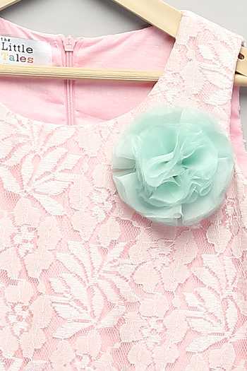 The Little Tales Pink Silk, Cotton, Net Embroidered Ruffle Dress Online at Aza Fashions The Little Tales_Pink Silk, Cotton, Net Embroidered Ruffle Dress _Online_at_Aza_Fashions