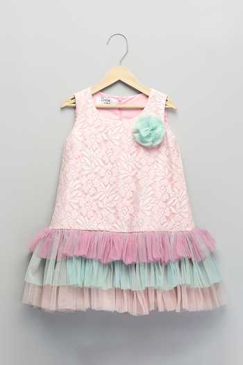 The Little Tales Pink Silk, Cotton, Net Embroidered Ruffle Dress at Aza Fashions The Little Tales_Pink Silk, Cotton, Net Embroidered Ruffle Dress _at_Aza_Fashions