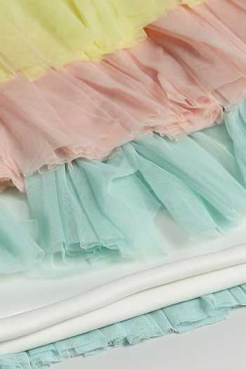 The Little Tales Multi Color Net, Scuba Tiered Ruffle Layered Dress at Aza Fashions The Little Tales_Multi Color Net, Scuba Tiered Ruffle Layered Dress _at_Aza_Fashions