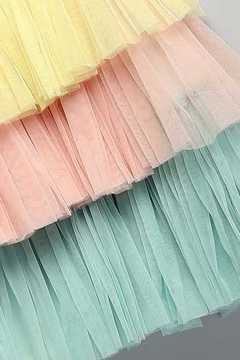 Shop The Little Tales Multi Color Net, Scuba Tiered Ruffle Layered Dress Shop_The Little Tales_Multi Color Net, Scuba Tiered Ruffle Layered Dress
