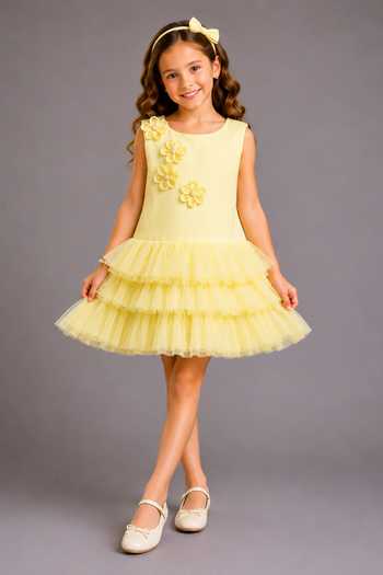 The Little Tales 3D Flower Applique Work Dress 