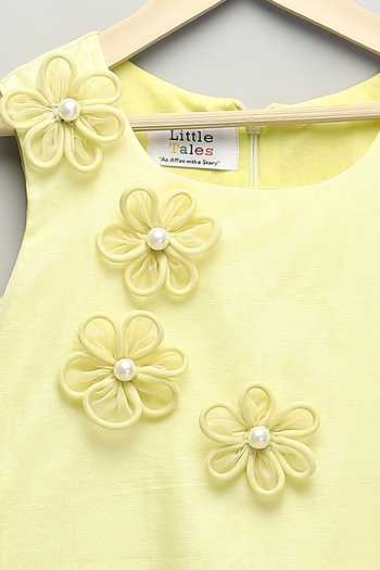 The Little Tales Yellow Silk, Cotton, Organza, Net 3d Flower Applique Work Dress at Aza Fashions The Little Tales_Yellow Silk, Cotton, Organza, Net 3d Flower Applique Work Dress _at_Aza_Fashions