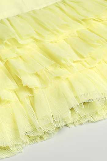Buy The Little Tales Yellow Silk, Cotton, Organza, Net 3d Flower Applique Work Dress Buy_The Little Tales_Yellow Silk, Cotton, Organza, Net 3d Flower Applique Work Dress