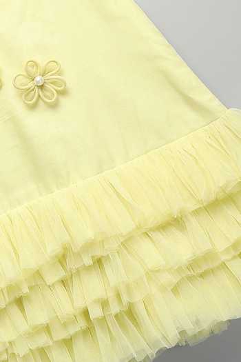 Shop The Little Tales Yellow Silk, Cotton, Organza, Net 3d Flower Applique Work Dress Shop_The Little Tales_Yellow Silk, Cotton, Organza, Net 3d Flower Applique Work Dress
