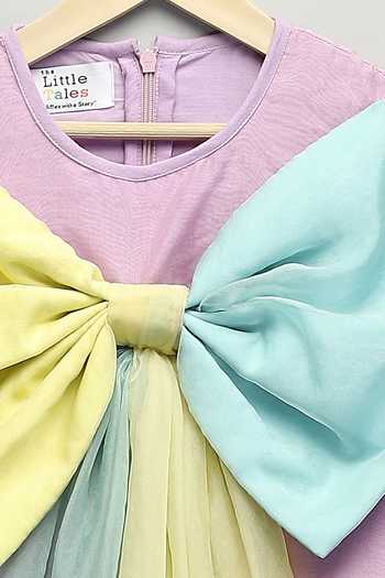 Shop The Little Tales Purple Silk, Cotton, Organza, Net Bow Embellished Dress Online at Aza Fashions Shop_The Little Tales_Purple Silk, Cotton, Organza, Net Bow Embellished Dress _Online_at_Aza_Fashions
