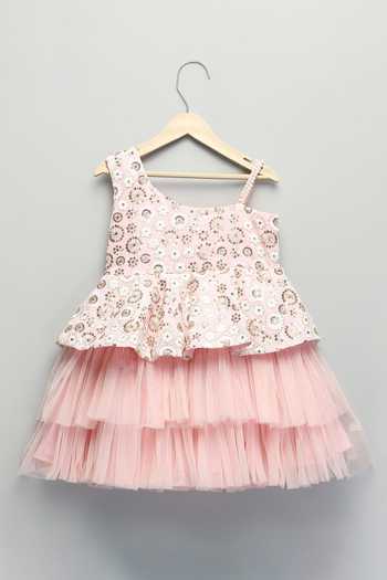 Buy The Little Tales Pink Silk, Net Embroidered Ruffle Dress Online at Aza Fashions Buy_The Little Tales_Pink Silk, Net Embroidered Ruffle Dress _Online_at_Aza_Fashions
