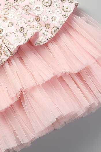 Buy The Little Tales Pink Silk, Net Embroidered Ruffle Dress Buy_The Little Tales_Pink Silk, Net Embroidered Ruffle Dress