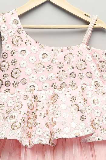 Shop The Little Tales Pink Silk, Net Embroidered Ruffle Dress Shop_The Little Tales_Pink Silk, Net Embroidered Ruffle Dress