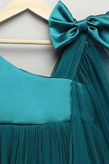 Shop The Little Tales Green Silk, Cotton, Satin, Net One Shoulder Dress Online at Aza Fashions Shop_The Little Tales_Green Silk, Cotton, Satin, Net One Shoulder Dress _Online_at_Aza_Fashions
