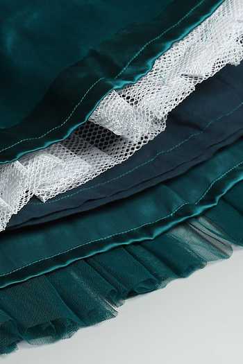 The Little Tales Green Silk, Cotton, Satin, Net One Shoulder Dress at Aza Fashions The Little Tales_Green Silk, Cotton, Satin, Net One Shoulder Dress _at_Aza_Fashions
