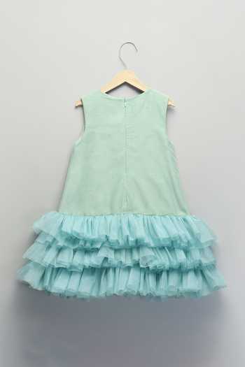 The Little Tales Green Silk, Organza, Net 3d Flower Applique Work Dress Online at Aza Fashions The Little Tales_Green Silk, Organza, Net 3d Flower Applique Work Dress _Online_at_Aza_Fashions