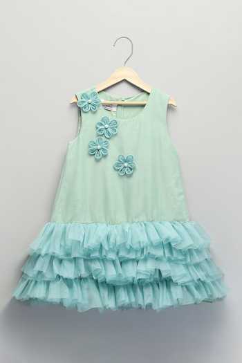 Buy The Little Tales Green Silk, Organza, Net 3d Flower Applique Work Dress Online at Aza Fashions Buy_The Little Tales_Green Silk, Organza, Net 3d Flower Applique Work Dress _Online_at_Aza_Fashions