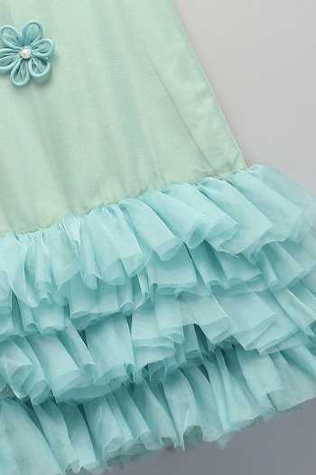Shop The Little Tales Green Silk, Organza, Net 3d Flower Applique Work Dress Online at Aza Fashions Shop_The Little Tales_Green Silk, Organza, Net 3d Flower Applique Work Dress _Online_at_Aza_Fashions