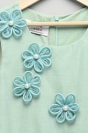 Shop The Little Tales Green Silk, Organza, Net 3d Flower Applique Work Dress Shop_The Little Tales_Green Silk, Organza, Net 3d Flower Applique Work Dress
