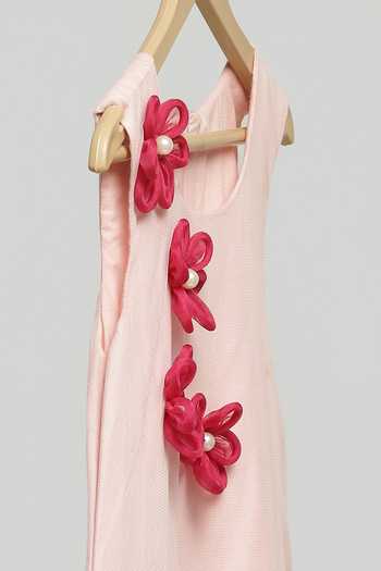 Buy The Little Tales Pink Cotton, Organza, Net 3d Floral Applique Dress Online at Aza Fashions Buy_The Little Tales_Pink Cotton, Organza, Net 3d Floral Applique Dress _Online_at_Aza_Fashions