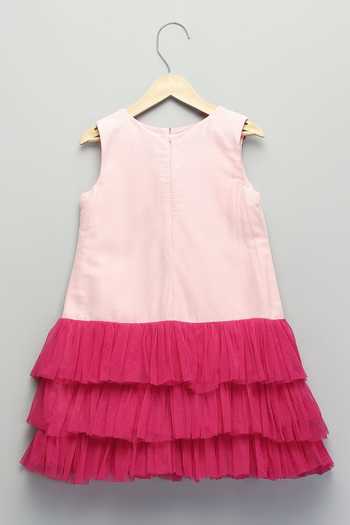 The Little Tales Pink Cotton, Organza, Net 3d Floral Applique Dress at Aza Fashions The Little Tales_Pink Cotton, Organza, Net 3d Floral Applique Dress _at_Aza_Fashions