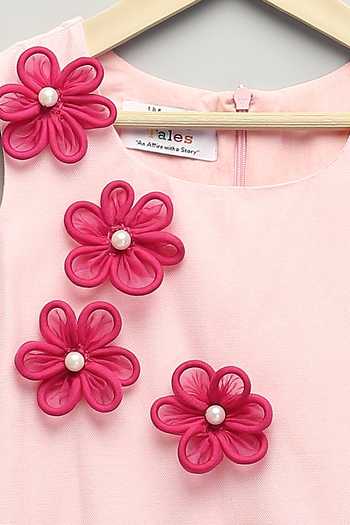 Buy The Little Tales Pink Cotton, Organza, Net 3d Floral Applique Dress Buy_The Little Tales_Pink Cotton, Organza, Net 3d Floral Applique Dress