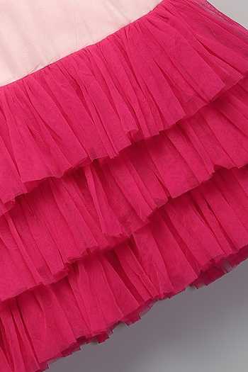 Shop The Little Tales Pink Cotton, Organza, Net 3d Floral Applique Dress Shop_The Little Tales_Pink Cotton, Organza, Net 3d Floral Applique Dress