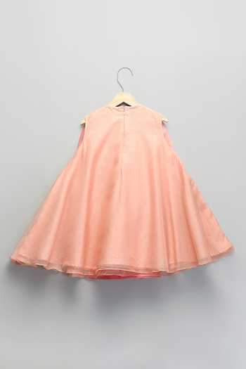 The Little Tales Peach Silk, Cotton, Organza, Net Bow Embellished Dress Online at Aza Fashions The Little Tales_Peach Silk, Cotton, Organza, Net Bow Embellished Dress _Online_at_Aza_Fashions