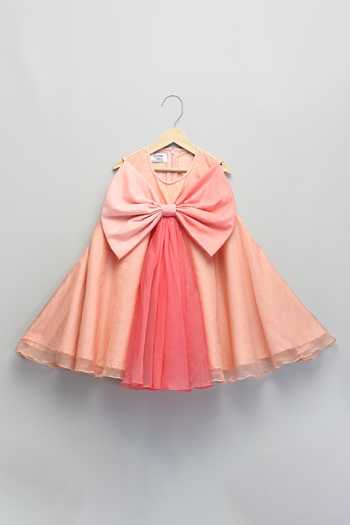 Buy The Little Tales Peach Silk, Cotton, Organza, Net Bow Embellished Dress Online at Aza Fashions Buy_The Little Tales_Peach Silk, Cotton, Organza, Net Bow Embellished Dress _Online_at_Aza_Fashions