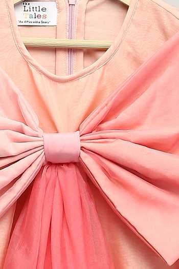 The Little Tales Peach Silk, Cotton, Organza, Net Bow Embellished Dress at Aza Fashions The Little Tales_Peach Silk, Cotton, Organza, Net Bow Embellished Dress _at_Aza_Fashions