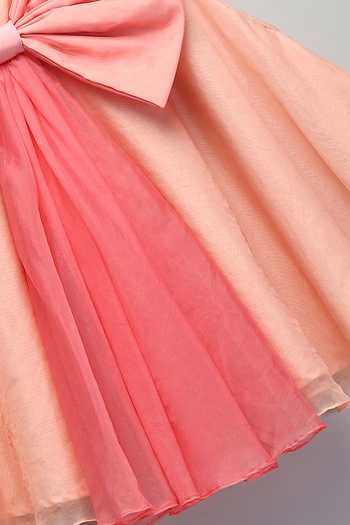 Shop The Little Tales Peach Silk, Cotton, Organza, Net Bow Embellished Dress Shop_The Little Tales_Peach Silk, Cotton, Organza, Net Bow Embellished Dress
