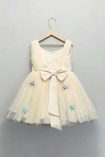 The Little Tales Off White Silk, Net 3d Butterfly Embellished Dress Online at Aza Fashions The Little Tales_Off White Silk, Net 3d Butterfly Embellished Dress _Online_at_Aza_Fashions