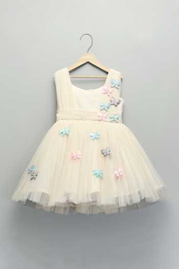 Buy The Little Tales Off White Silk, Net 3d Butterfly Embellished Dress Online at Aza Fashions Buy_The Little Tales_Off White Silk, Net 3d Butterfly Embellished Dress _Online_at_Aza_Fashions